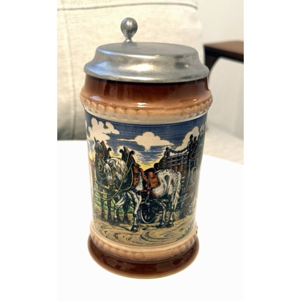 Vintage Gerz W German Stein w Screened Horse Drawn Beer Wagon & Pewter Lid - Picture 4 of 10